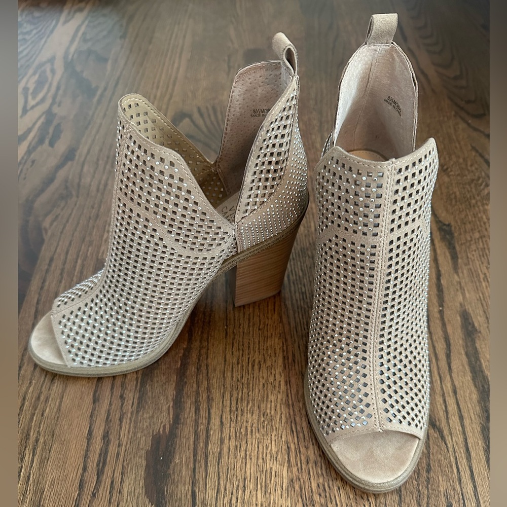 Vince Camuto Beige Peep-Toe Booties